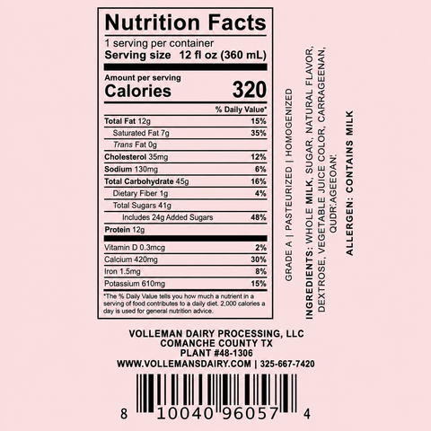 VOLLEMAN’S A2A2 STRAWBERRY MILK – 12 OZ