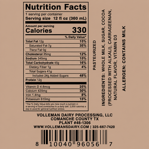 VOLLEMAN’S A2A2 CHOCOLATE MILK – 12 OZ