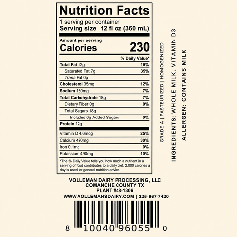 VOLLEMAN’S A2A2 WHOLE MILK – 12 OZ