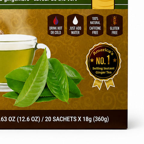 POCAS INSTANT HONEY GINGER TEA – GREEN TEA FLAVOR – 20 SACHETS