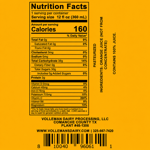 VOLLEMAN’S A2A2 100% ORANGE JUICE – 12 OZ